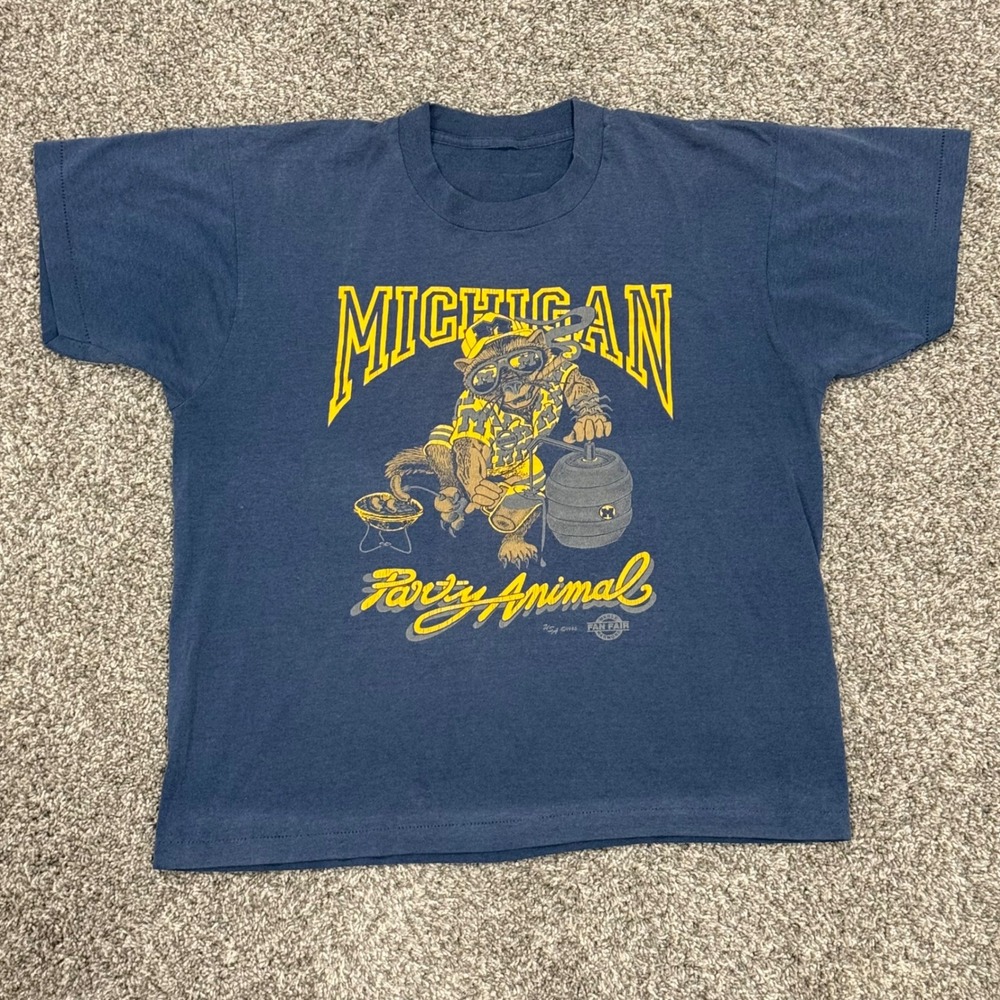 Vintage 1986 Michigan Party Animal T-Shirt Paper Thin Single Stitch Mens L